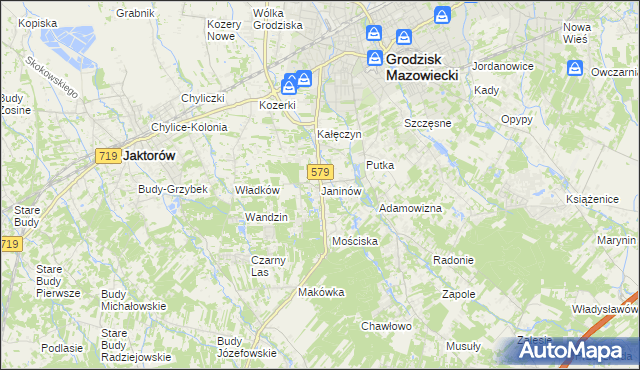 mapa Janinów gmina Grodzisk Mazowiecki, Janinów gmina Grodzisk Mazowiecki na mapie Targeo