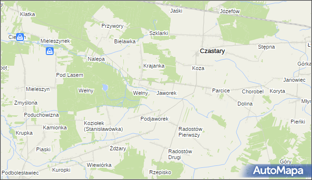 mapa Jaworek gmina Czastary, Jaworek gmina Czastary na mapie Targeo