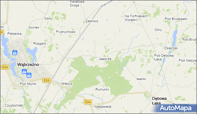 mapa Jaworze gmina Ryńsk, Jaworze gmina Ryńsk na mapie Targeo