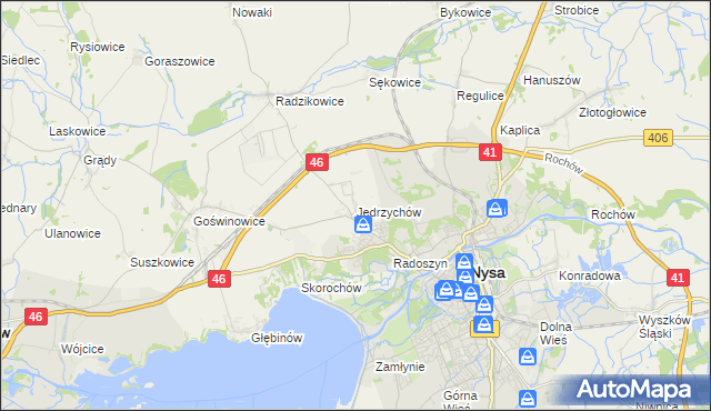 mapa Jędrzychów gmina Nysa, Jędrzychów gmina Nysa na mapie Targeo