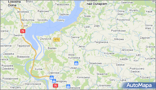 mapa Jelna gmina Gródek nad Dunajcem, Jelna gmina Gródek nad Dunajcem na mapie Targeo