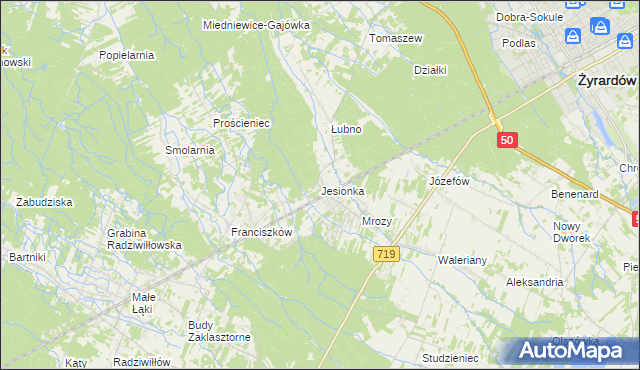 mapa Jesionka gmina Wiskitki, Jesionka gmina Wiskitki na mapie Targeo