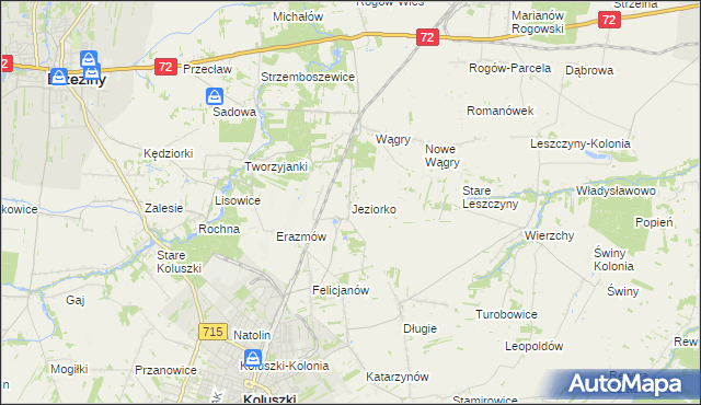 mapa Jeziorko gmina Koluszki, Jeziorko gmina Koluszki na mapie Targeo