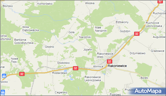 mapa Józefin gmina Rakoniewice, Józefin gmina Rakoniewice na mapie Targeo
