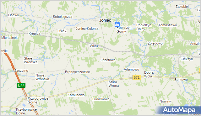 mapa Józefowo gmina Joniec, Józefowo gmina Joniec na mapie Targeo
