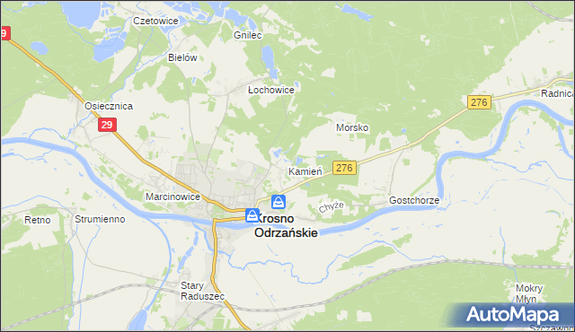mapa Kamień gmina Krosno Odrzańskie, Kamień gmina Krosno Odrzańskie na mapie Targeo
