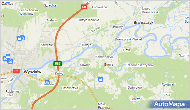 mapa Kamieńczyk gmina Wyszków, Kamieńczyk gmina Wyszków na mapie Targeo