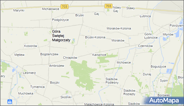 mapa Karsznice gmina Góra Świętej Małgorzaty, Karsznice gmina Góra Świętej Małgorzaty na mapie Targeo