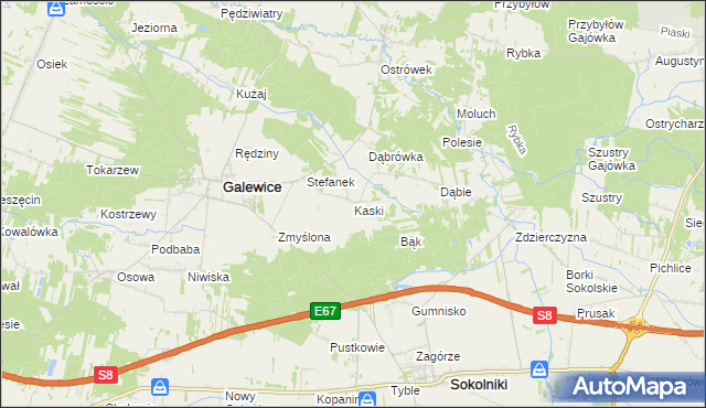 mapa Kaski gmina Galewice, Kaski gmina Galewice na mapie Targeo