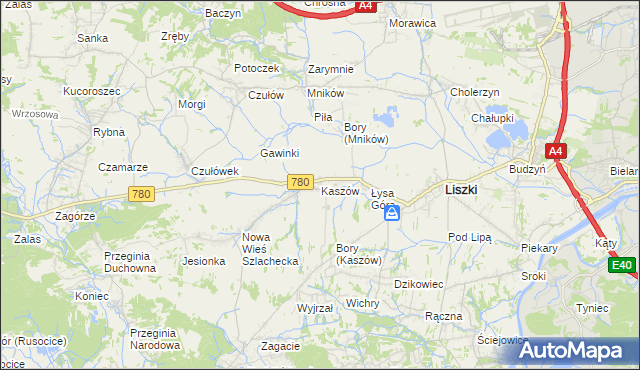 mapa Kaszów gmina Liszki, Kaszów gmina Liszki na mapie Targeo