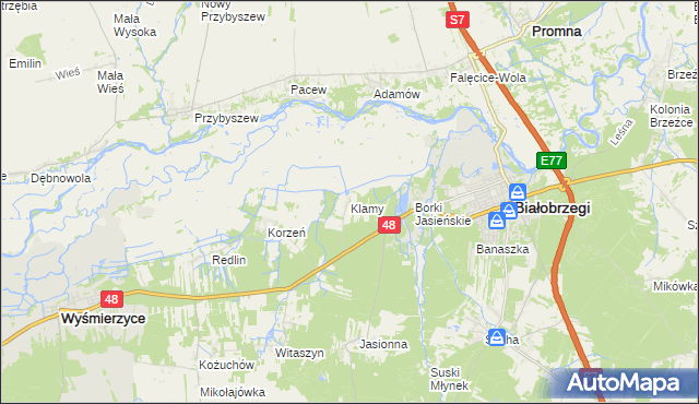 mapa Klamy, Klamy na mapie Targeo
