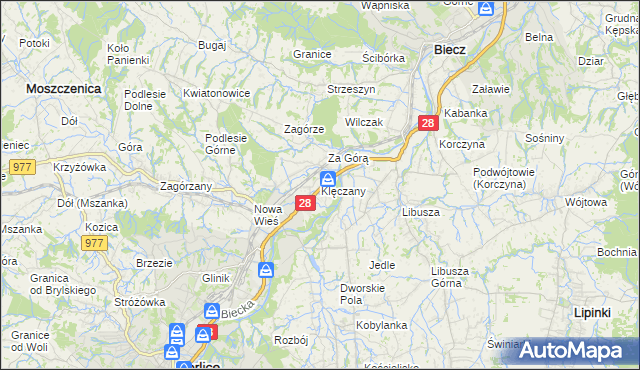 mapa Klęczany gmina Gorlice, Klęczany gmina Gorlice na mapie Targeo