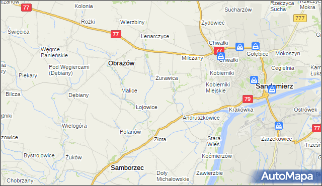 mapa Kolonie gmina Samborzec, Kolonie gmina Samborzec na mapie Targeo