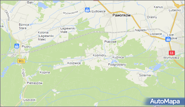 mapa Kośmidry gmina Pawonków, Kośmidry gmina Pawonków na mapie Targeo