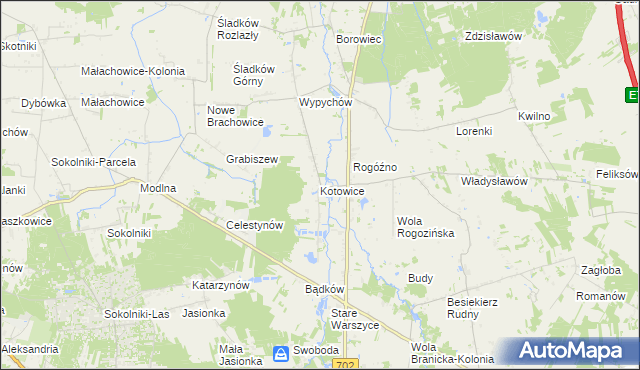 mapa Kotowice gmina Zgierz, Kotowice gmina Zgierz na mapie Targeo