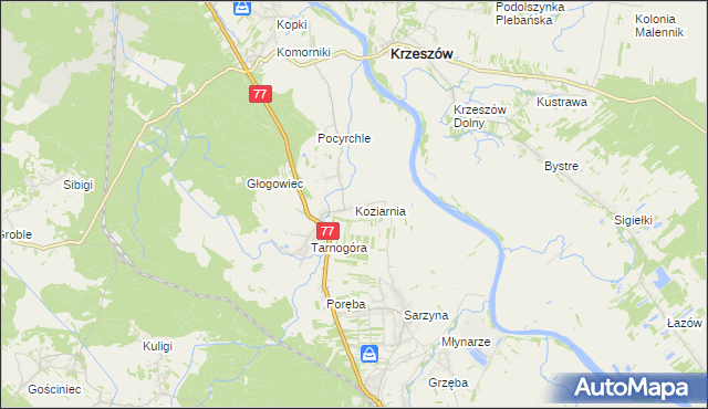 mapa Koziarnia, Koziarnia na mapie Targeo