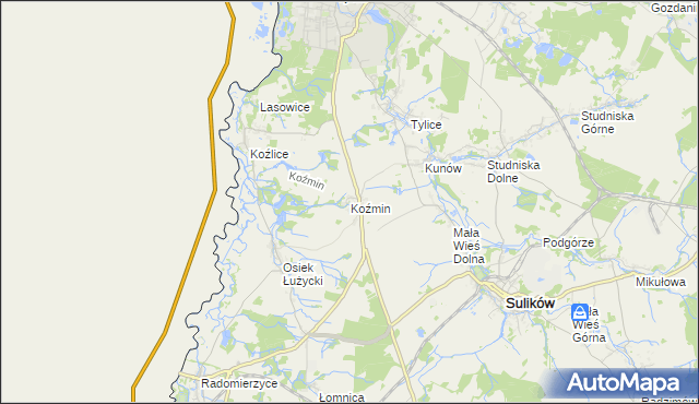 mapa Koźmin gmina Zgorzelec, Koźmin gmina Zgorzelec na mapie Targeo