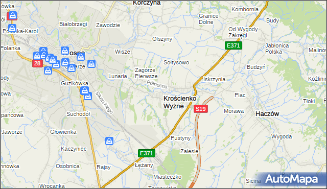 mapa Krościenko Wyżne, Krościenko Wyżne na mapie Targeo