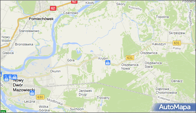 mapa Krubin gmina Wieliszew, Krubin gmina Wieliszew na mapie Targeo