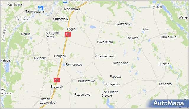 mapa Krzemieniewo gmina Kurzętnik, Krzemieniewo gmina Kurzętnik na mapie Targeo