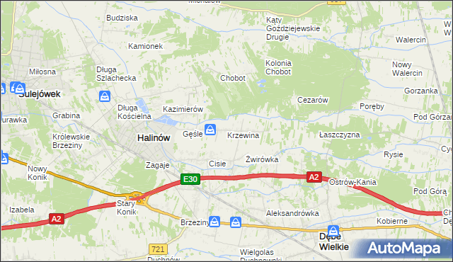 mapa Krzewina gmina Halinów, Krzewina gmina Halinów na mapie Targeo