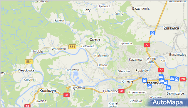 mapa Kuńkowce, Kuńkowce na mapie Targeo