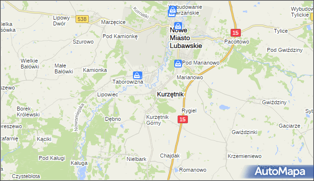 mapa Kurzętnik, Kurzętnik na mapie Targeo