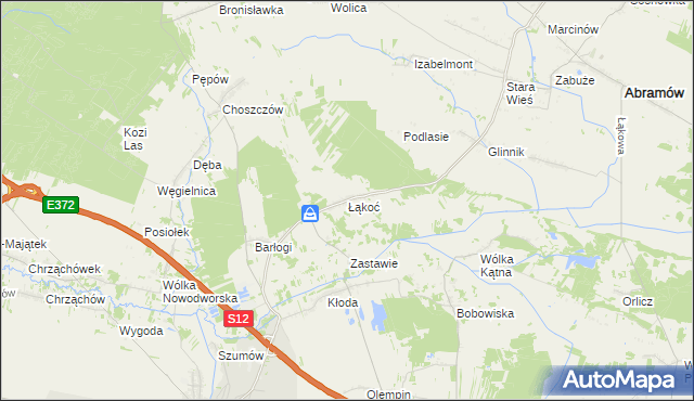 mapa Łąkoć gmina Kurów, Łąkoć gmina Kurów na mapie Targeo