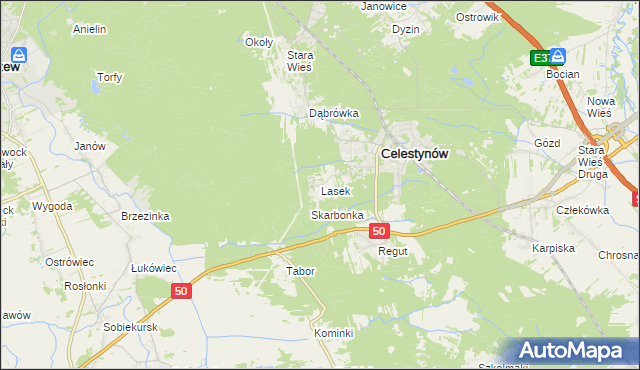 mapa Lasek gmina Celestynów, Lasek gmina Celestynów na mapie Targeo