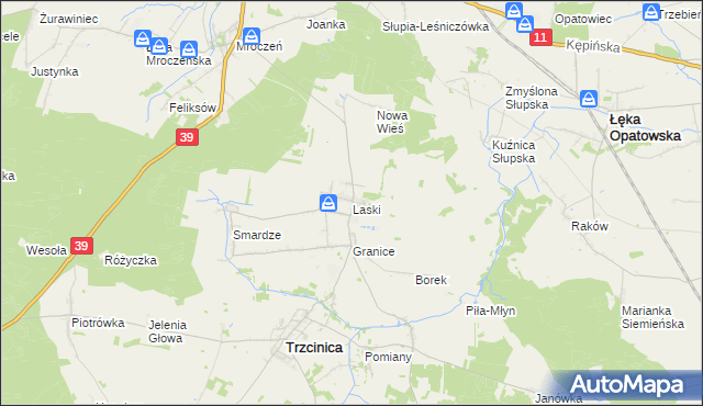 mapa Laski gmina Trzcinica, Laski gmina Trzcinica na mapie Targeo
