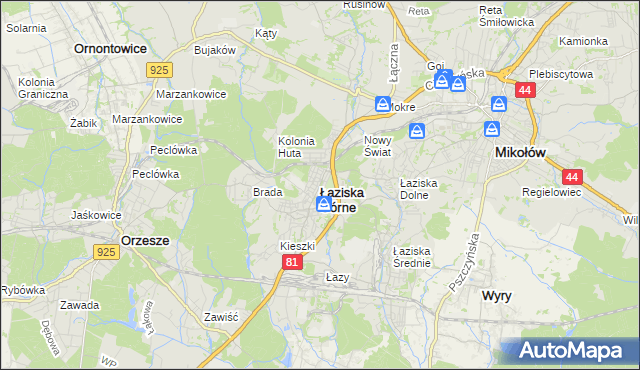mapa Łaziska Górne, Łaziska Górne na mapie Targeo
