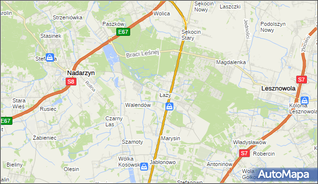 mapa Łazy gmina Lesznowola, Łazy gmina Lesznowola na mapie Targeo