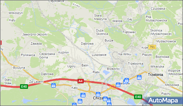 mapa Luszowice gmina Chrzanów, Luszowice gmina Chrzanów na mapie Targeo