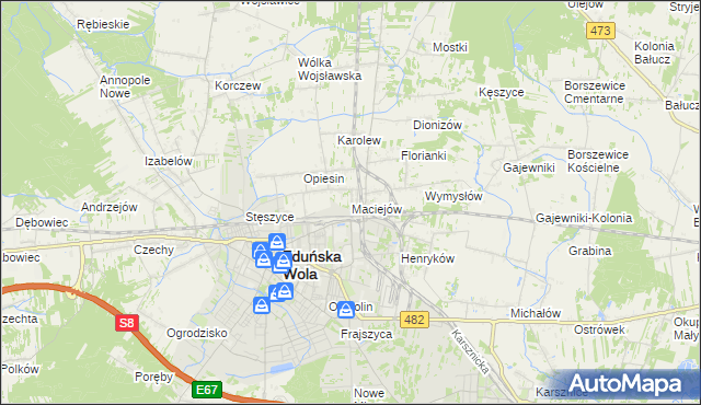 mapa Maciejów gmina Zduńska Wola, Maciejów gmina Zduńska Wola na mapie Targeo