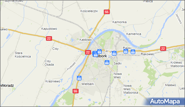 mapa Malborka, Malbork na mapie Targeo