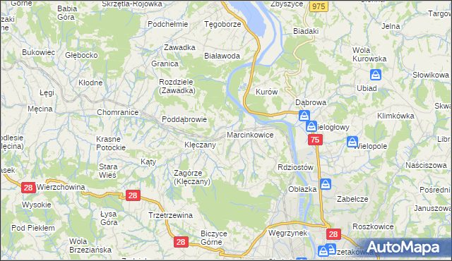 mapa Marcinkowice gmina Chełmiec, Marcinkowice gmina Chełmiec na mapie Targeo