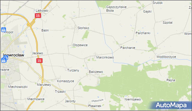 mapa Marcinkowo gmina Inowrocław, Marcinkowo gmina Inowrocław na mapie Targeo