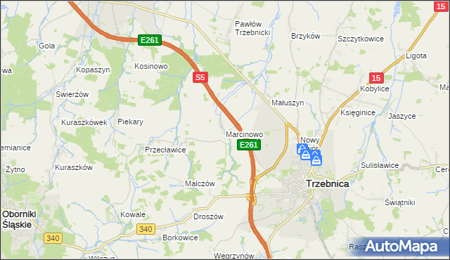 mapa Marcinowo gmina Trzebnica, Marcinowo gmina Trzebnica na mapie Targeo
