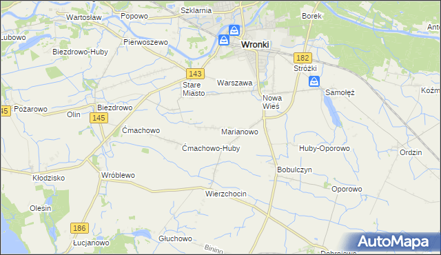mapa Marianowo gmina Wronki, Marianowo gmina Wronki na mapie Targeo