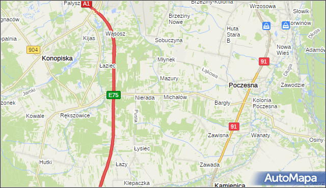 mapa Michałów gmina Poczesna, Michałów gmina Poczesna na mapie Targeo
