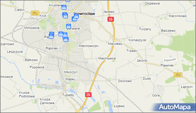 mapa Miechowice gmina Inowrocław, Miechowice gmina Inowrocław na mapie Targeo