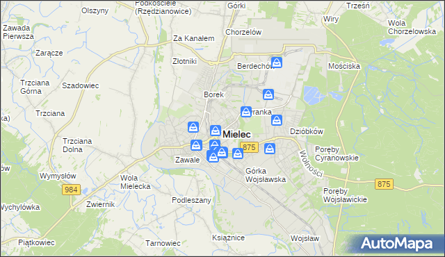 mapa Mielca, Mielec na mapie Targeo