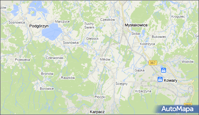 mapa Miłków gmina Podgórzyn, Miłków gmina Podgórzyn na mapie Targeo