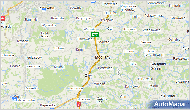 mapa Mogilany, Mogilany na mapie Targeo