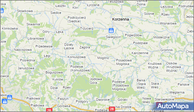 mapa Mogilno gmina Korzenna, Mogilno gmina Korzenna na mapie Targeo