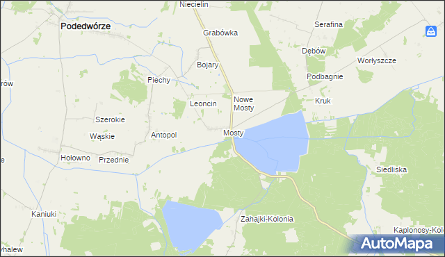 mapa Mosty gmina Podedwórze, Mosty gmina Podedwórze na mapie Targeo