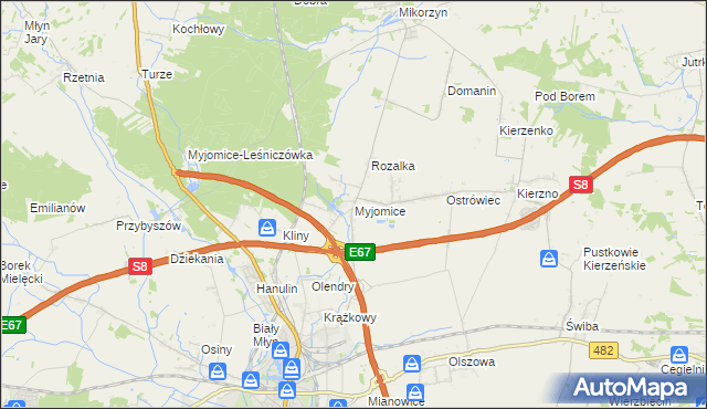 mapa Myjomice, Myjomice na mapie Targeo