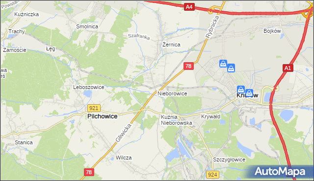 mapa Nieborowice, Nieborowice na mapie Targeo