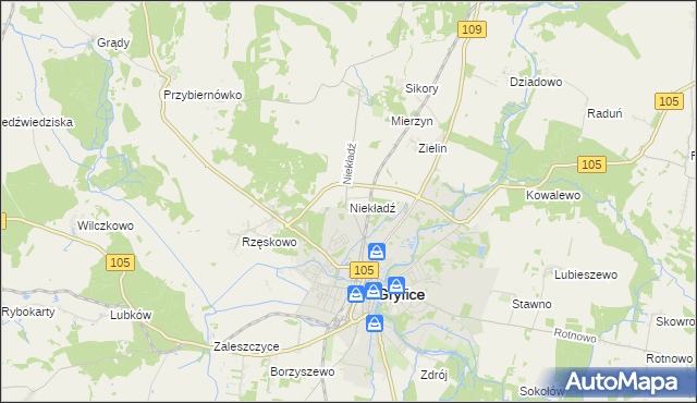 mapa Niekładź, Niekładź na mapie Targeo