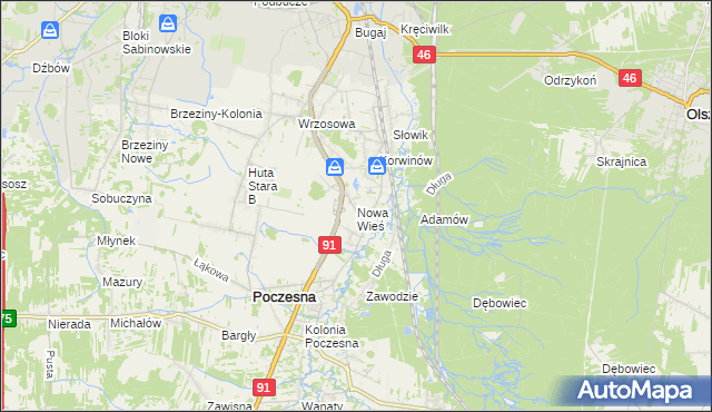mapa Nowa Wieś gmina Poczesna, Nowa Wieś gmina Poczesna na mapie Targeo